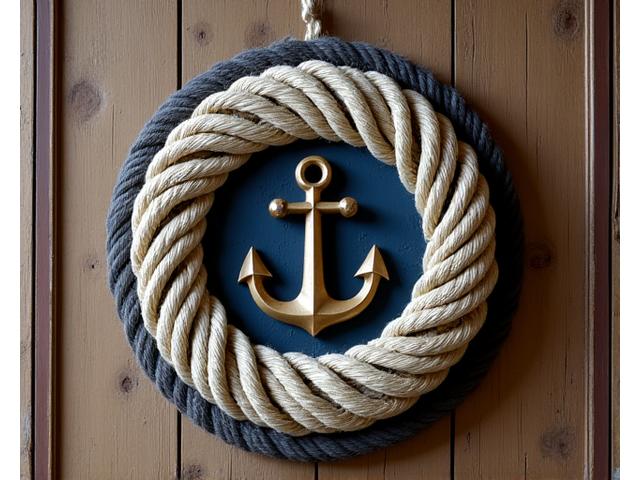 Maritieme wanddecoratie met knopen en een anker.